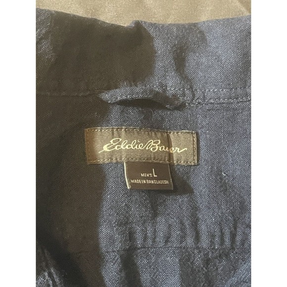 Eddie Bauer Blue Linen Cotton Buffalo USA FLAG Stars Patriot Sz Large     AG151 - Picture 8 of 9